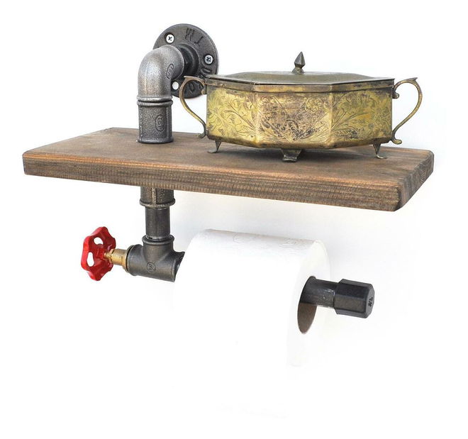 Nástenný držiak na toaletný papier Mapeno 10 (orech + čierna)