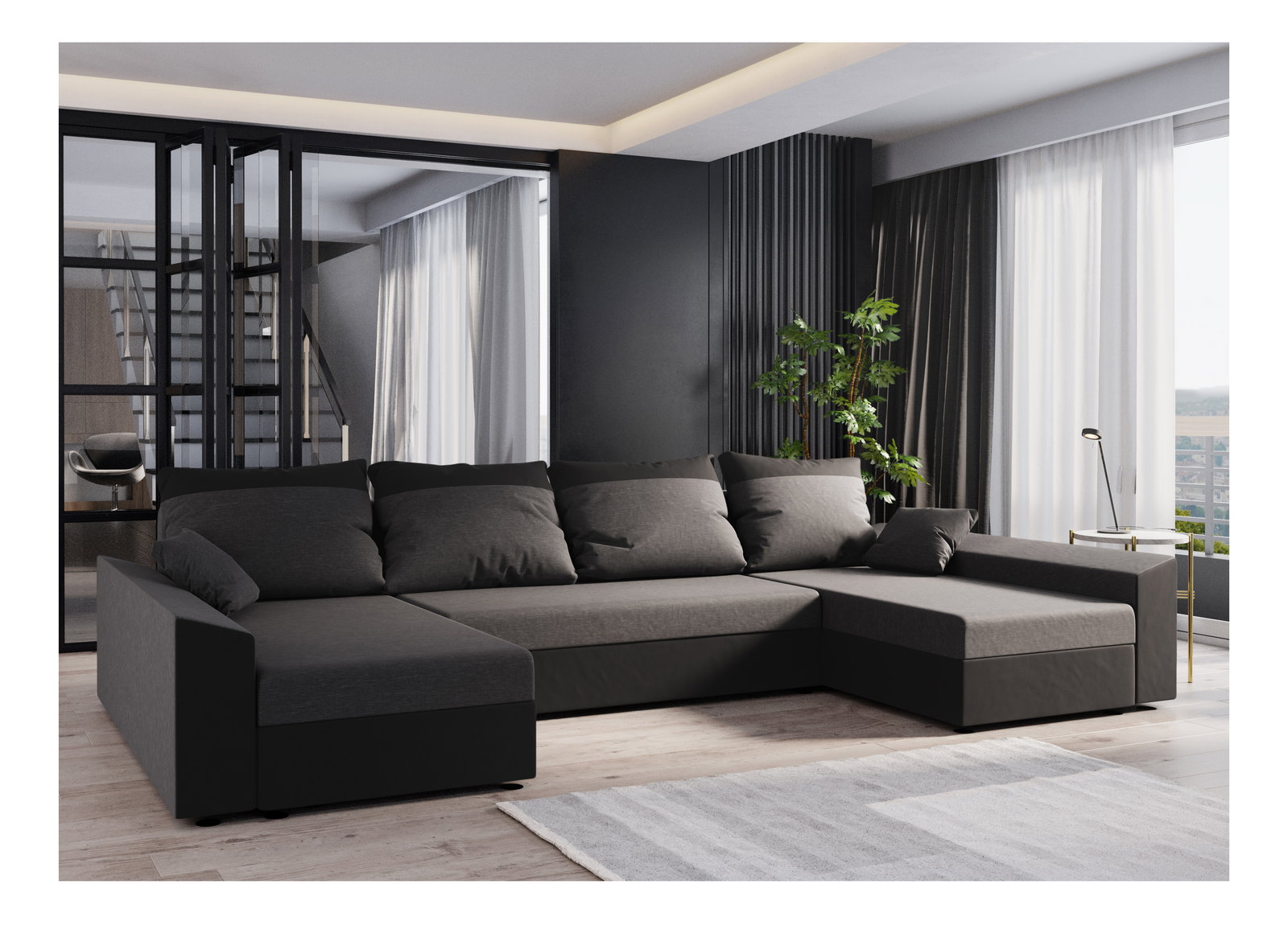 Rohová sedacia súprava U Paragon U (hnedá + čierna)