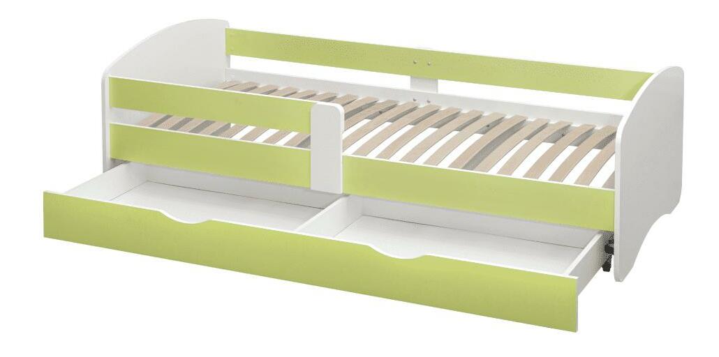 Pat de o persoană 90 cm Carecen (verde + alb) (cu somieră) (cu sp. depozitare)