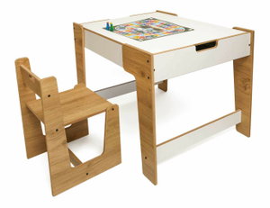 Set detský stolík a stolička Pidili 4 (biela + naturálna)