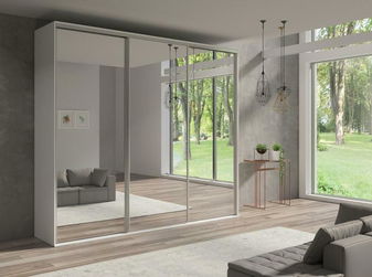 Dulap de haine cu uși glisante Gantera 2 D (alb) (cu oglindă)