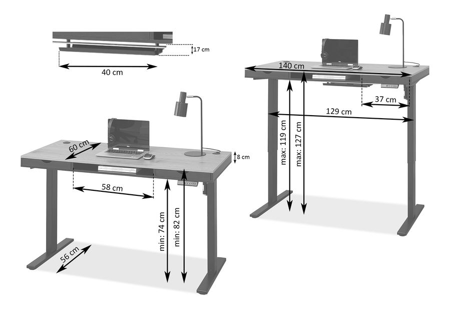 Masă PC Osto 140 (stejar negru + alb)