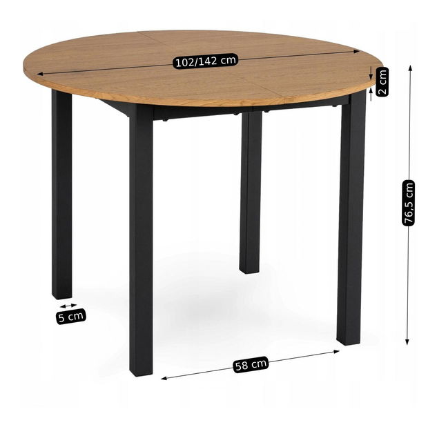 Masă extensibilă de sufragerie Klebanov (stejar + negru) (pentru 4-6 persoane) *resigilat