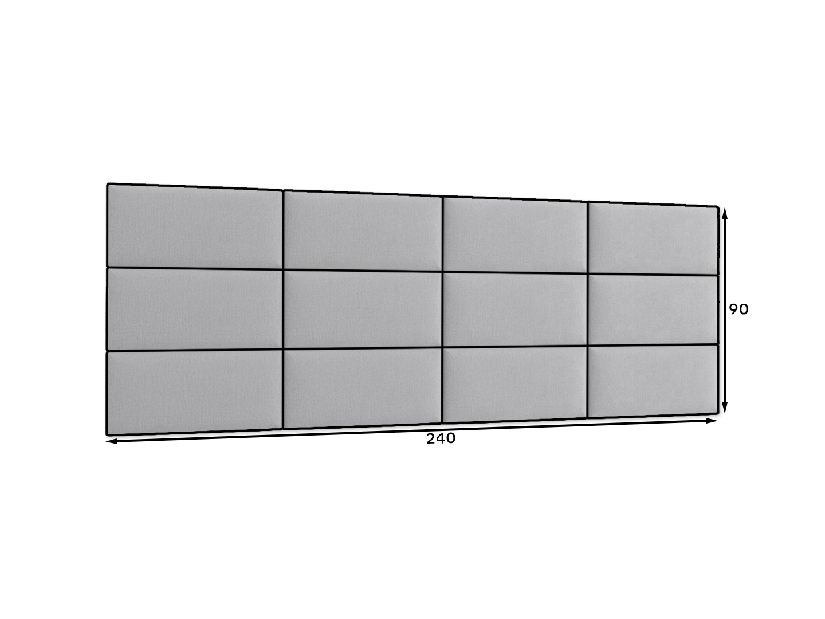 Set 12 panouri tapițate Quadra 240x90 cm (Gri)