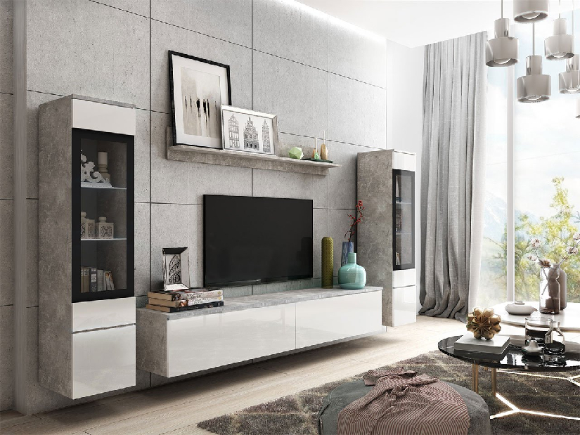 Mobilier living Selwyn II (beton + Alb lucios ) (fără iluminat)