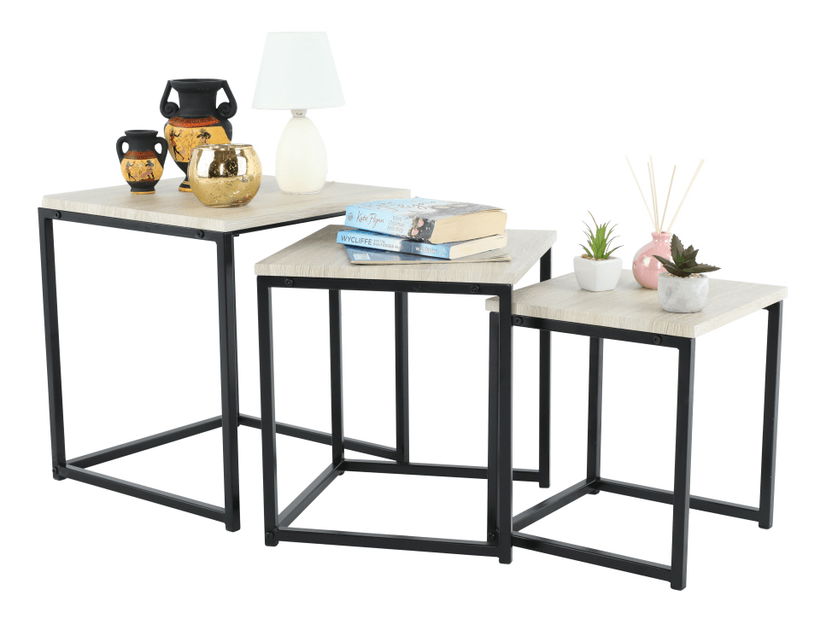 Set 3 buc mese de cafea Kastty typ 3 (stejar sonoma + negru) 