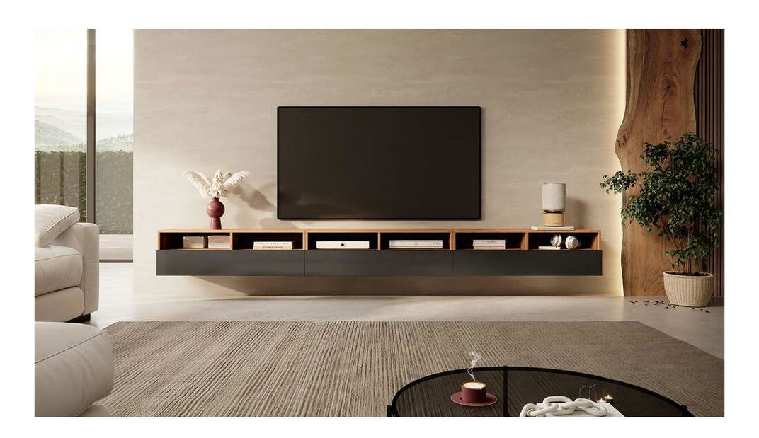 Tv szekrény/asztal Redcan 300 (világítással) (fekete + wotan tölgy)