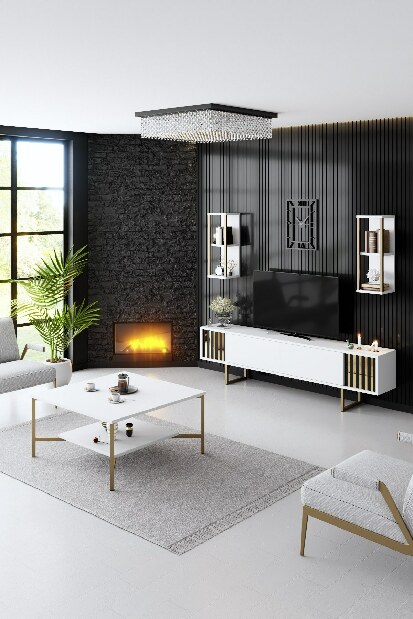 Mobilier living Golden (Alb + Auriu)