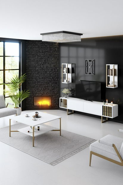 Set mobilier living Golden (alb + auriu)