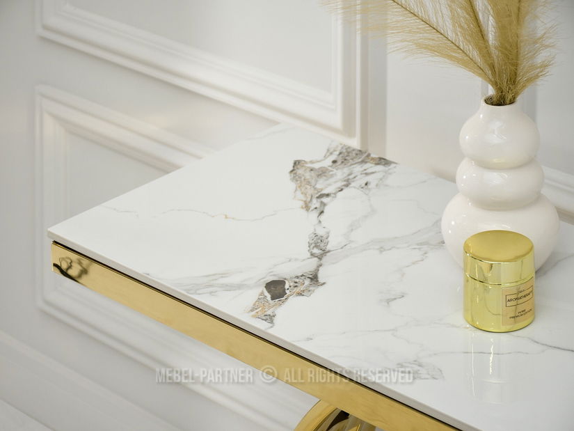 Măsuță consolă Tess (marmură albă + auriu)