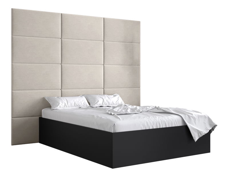 Franciaágy kárpitozott fejtámlával 160 cm Brittany 1 (matt fekete + krém) (ágyráccsal)