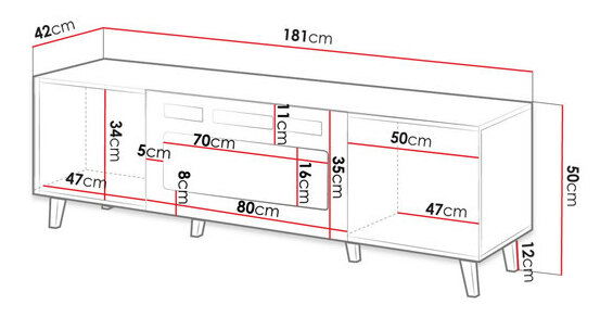 Masă TV/Dulap Trilari 180 cu șemineu (stejar wotan + stejar wotan + Negru)