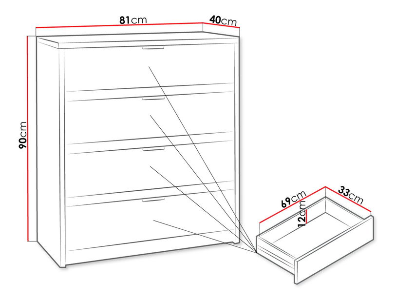 Komoda Vordeko VD3 (hrast monastery + crni sjaj)