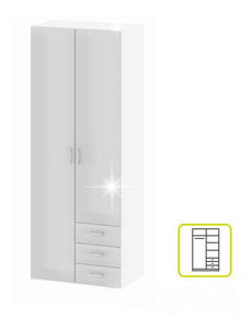 Ruhásszekrény Got 70425 2D (fehér + magasfényű fehér)