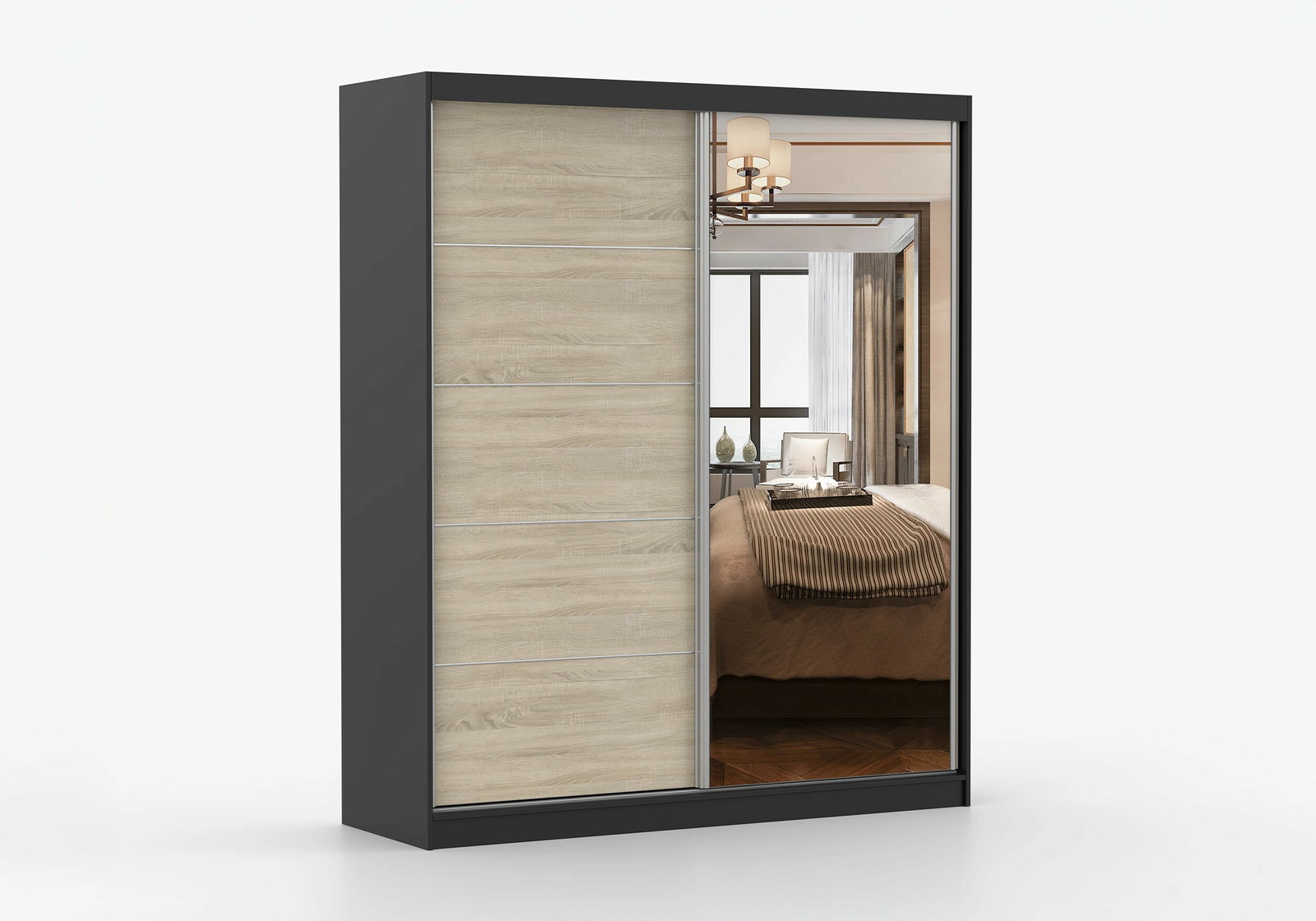 Ruhásszekrény Beyla 03 (Fekete + Sonoma tölgy)