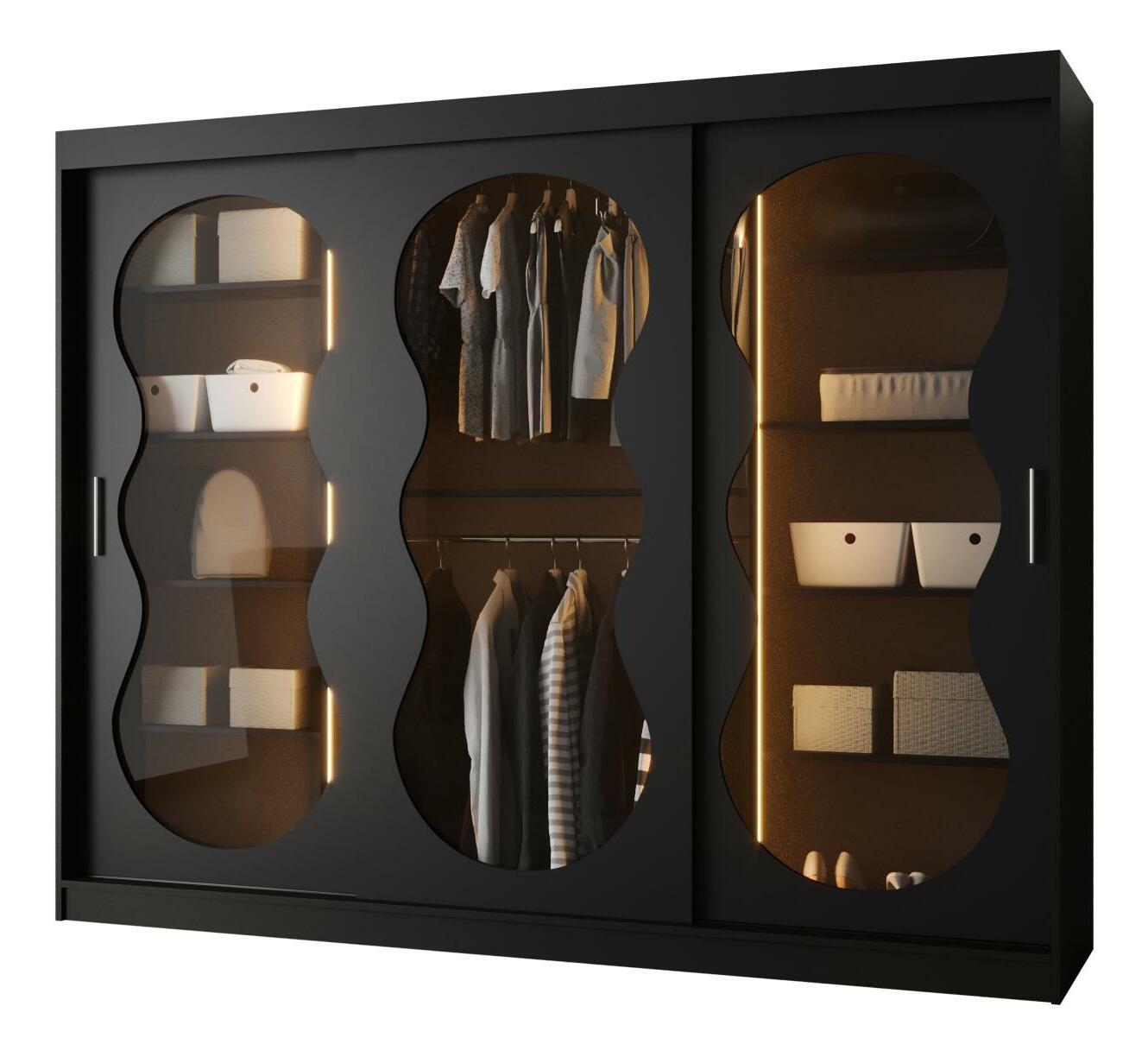 Šatníková skriňa 250 cm Boomer 3 (čierna) (s osvetlením)