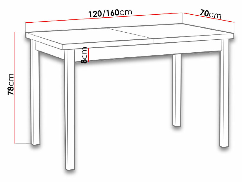 Rozkladací stôl Ewan 70 x 120+160 X (biela L)