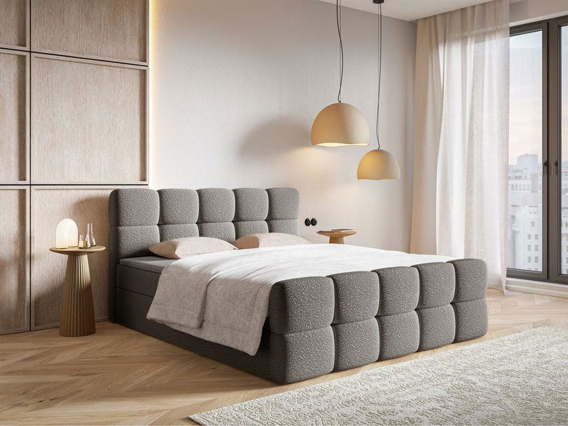 Kontinentális franciaágy 140 cm Cirsten 140C (ágyráccsal és matraccal) (tárolóhellyel) (szürke)