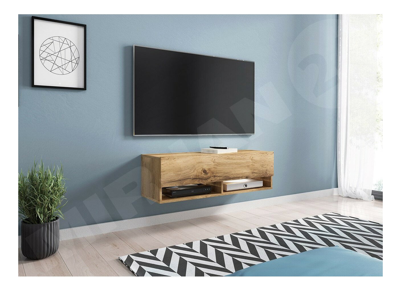 Masă TV/ Dulap Aldesia -100 (stejar wotan) (iluminat LED RGB color)