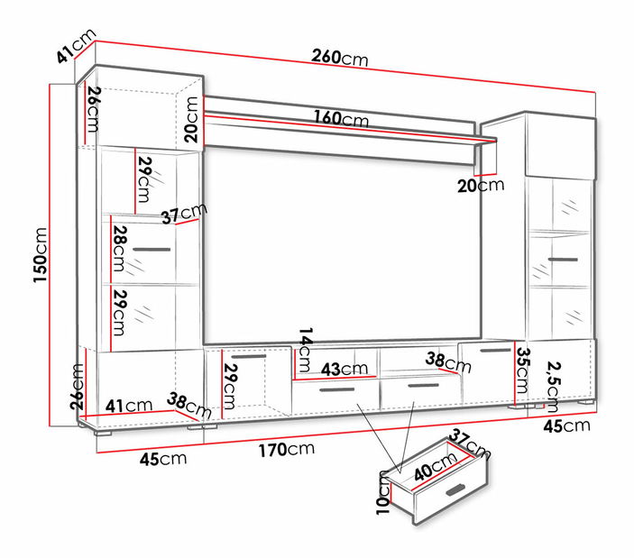 Mobilier living Beltrice (Negru + folie lucioasă)