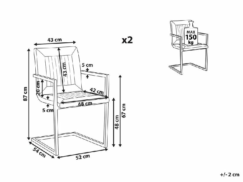 Set 2 buc. scaune de sufragerie BOLENDE (Crem)