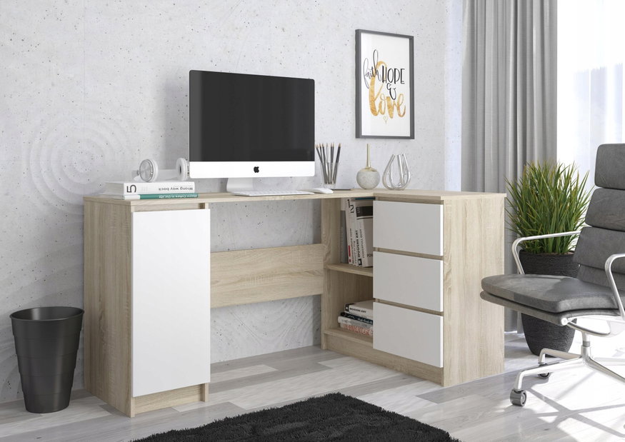 Masă PC de colț Nyper (stejar sonoma + alb)