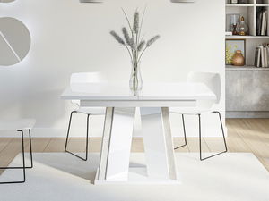 Blagovaonski stol na razvlačenje Ledysa (bijeli sjaj + beton) (za 2 do 6 osoba)