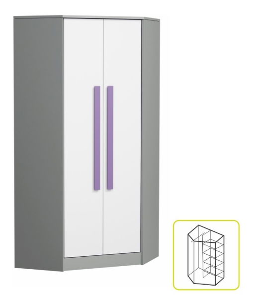 Rohová šatníková skriňa Piere P02 Fialová