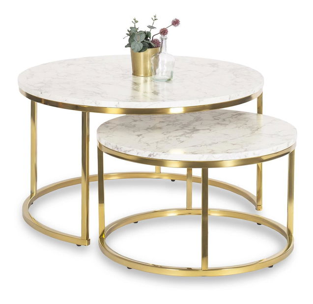 Set 2 konferenčných stolíkov Oponia Max (mramor + zlatá) 