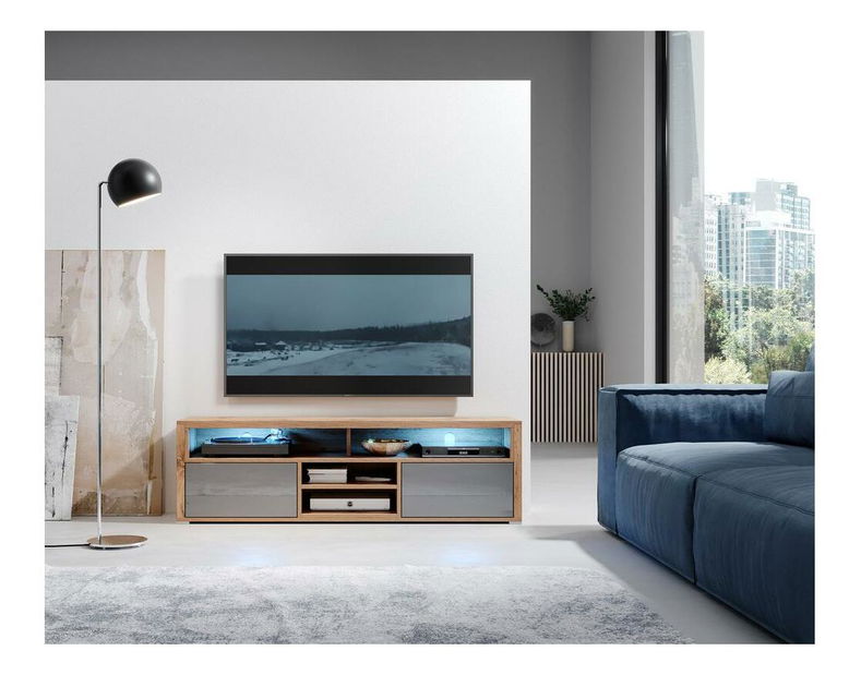 Tv szekrény/asztal Lokky (világítással) (wotan tölgy + szürke)