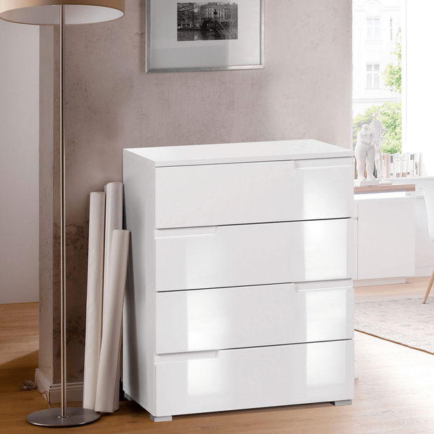 Zásuvková komoda Merissa typ 4 (biely lesk + biela)