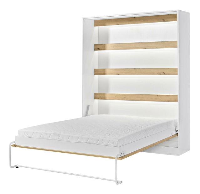 Sklápacia posteľ 160 Perfecto I (biela + dub + čierna) (vertikálna) (bez osvetlenia)