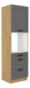 Potravinová kuchynská skrinka na rúru Lucid 60 DPS-210 3S1F (korpus: dub artisan + front: mdf dustgrey)