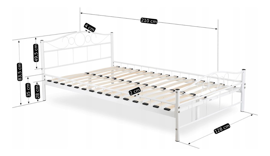 Pat metalic 120 cm Granjeros (alb) (cu somieră)