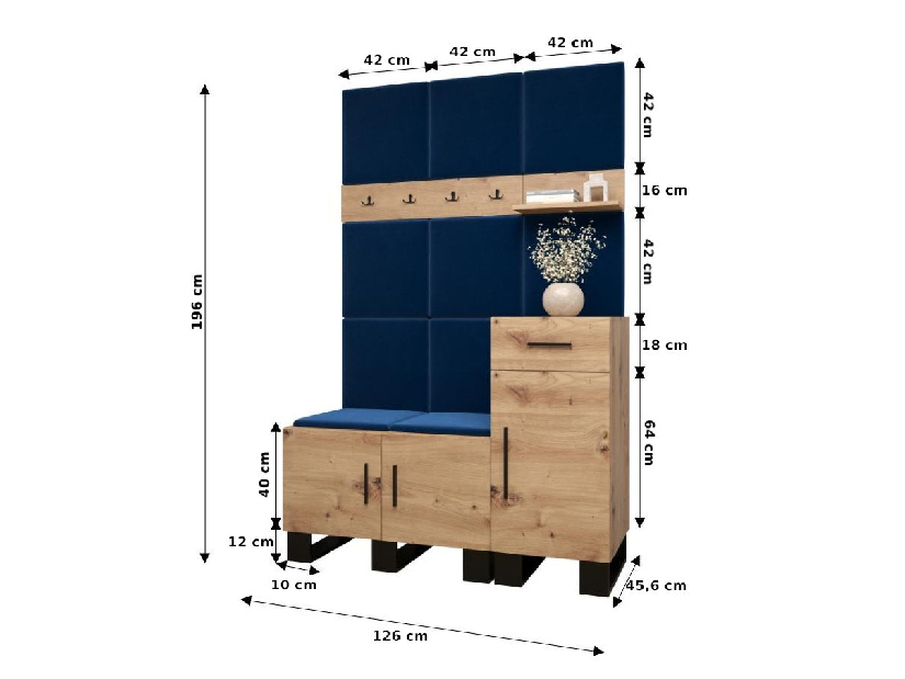 Set mobilier pentru hol Amanda 5 (Stejar artisan + Albastru)