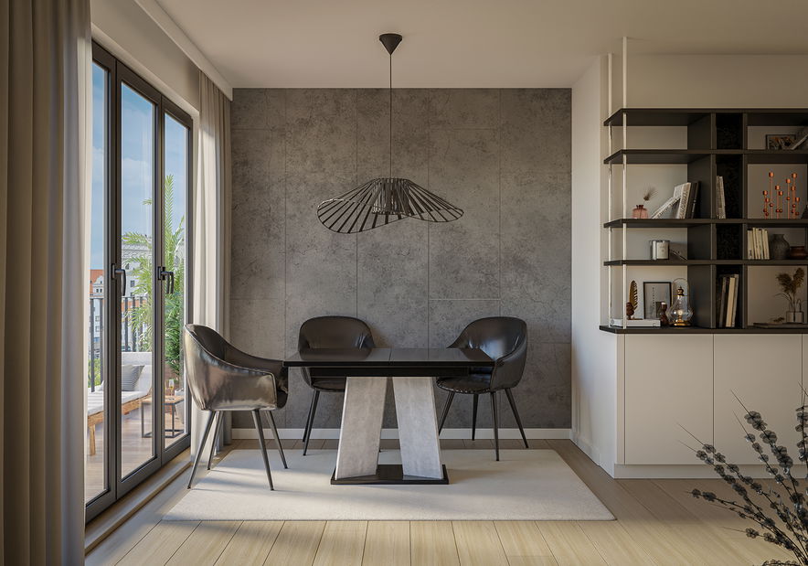 Blagovaonski stol Mulnu (crni sjaj + kamen) (za 4 do 6 osoba)