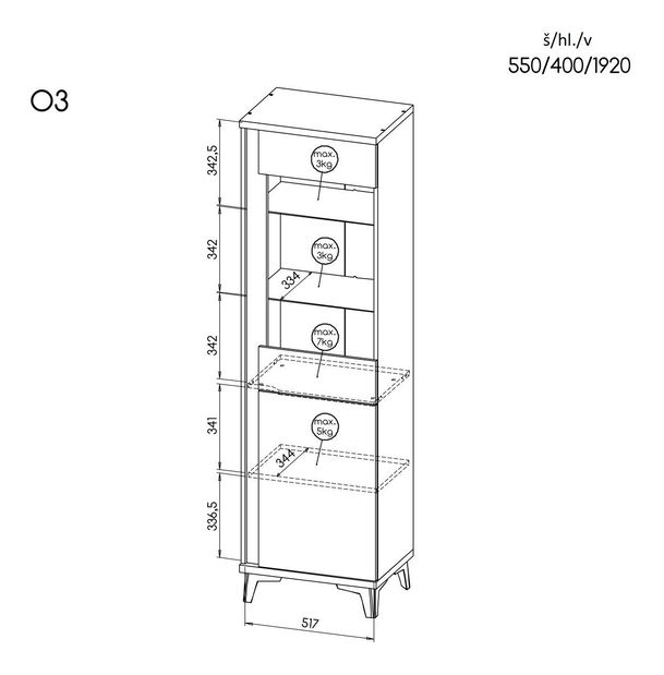 Raft typ O3 Onley (alb lucios + stejar riva)