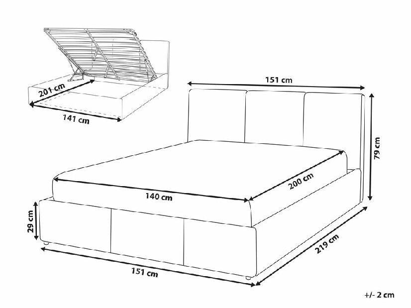 Franciaágy 140 cm Belize (sötétszürke) (ágyráccsal) (tárolóhellyel)