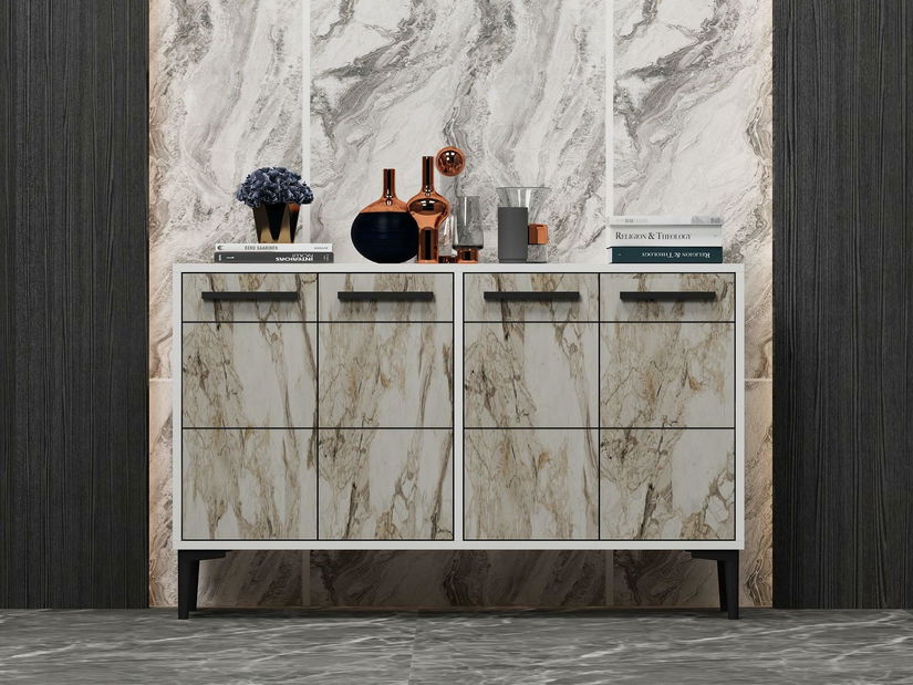 Comodă Daduko (alb + marmură) 