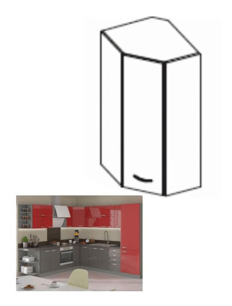 Horná rohová kuchynská skrinka 60/60 N G-72 Pleitton (vysoký lesk červený)