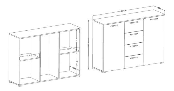 Comodă Glynda Typ 26 (Stejar monastery + negru lucios)
