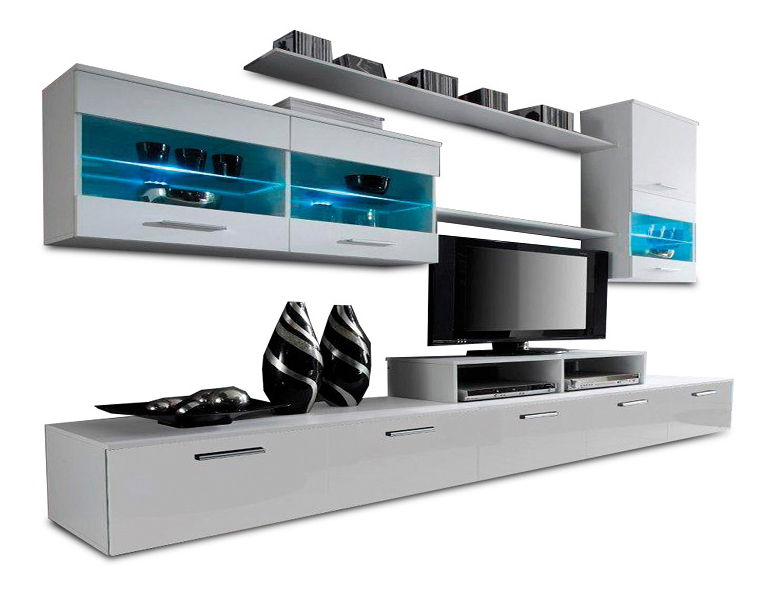 Mobilier living Leodan (alb) (cu iluminat)