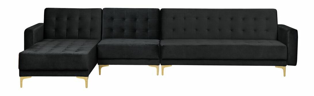 Rohová sedacia súprava s taburetkou Aberde (čierna) (P)