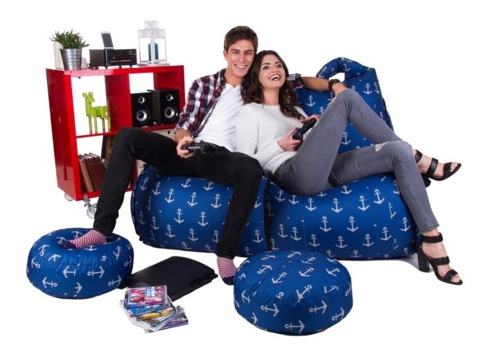 Sedací vak s taburetkami Montana Zipp (modrá)