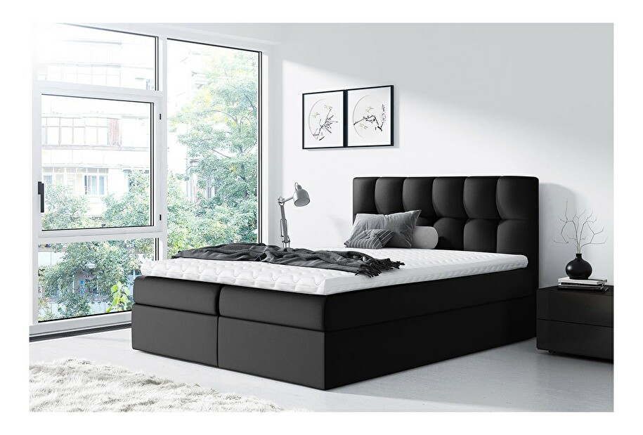 Franciaágy Boxspring Maddox (200x200) (öko-bőr Soft 011 + fekete)