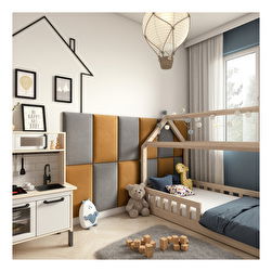 Set 12 čalúnených panelov Quadra 180x100 cm (horčicová + svetlosivá)