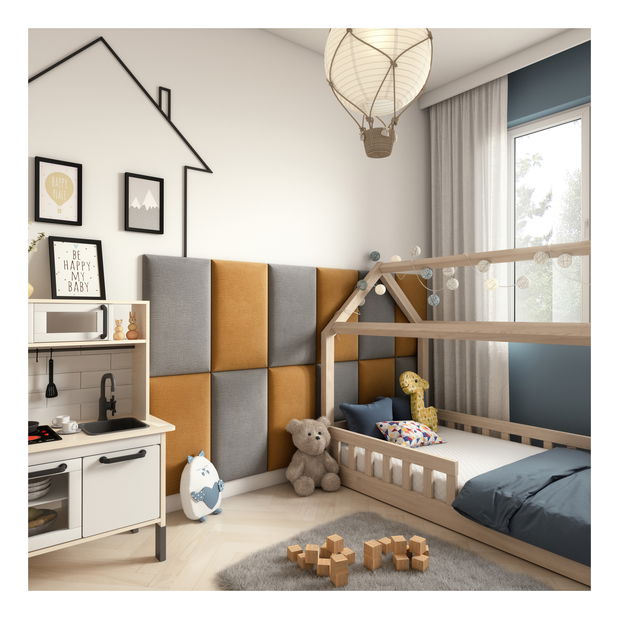 Set 12 tapeciranih panela Quadra 180x100 cm (boja senfa + svijetlosiva)