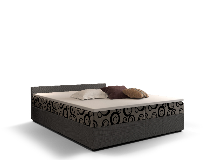 Manželská posteľ Boxspring 160 cm Ceren (vzor + tmavosivá) (s matracom a úložným priestorom)