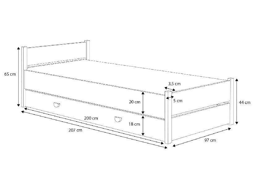 Pat pentru copii 200x90 cm Marcel II (cu somieră și saltea) (Alb)