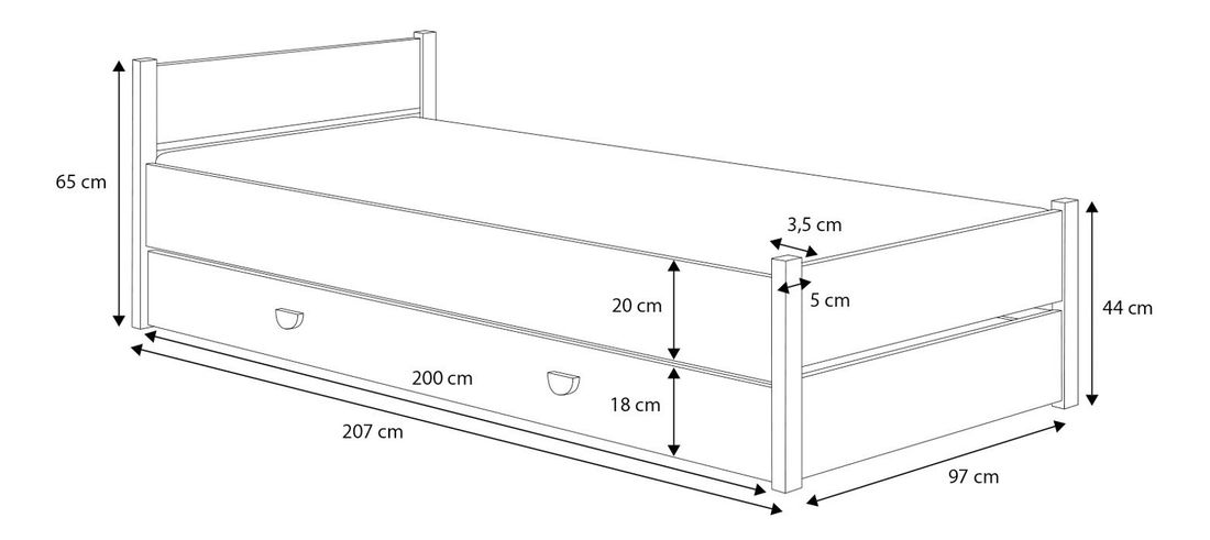 Gyerekágy 200x90 cm Marcel II (ágyráccsal és matraccal) (fehér)